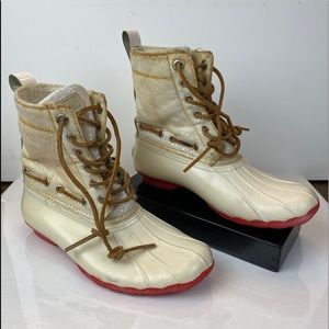 SPERRY Top-Sider Womens Sparkle Ivory red bottom Waterproof Rubber boot …